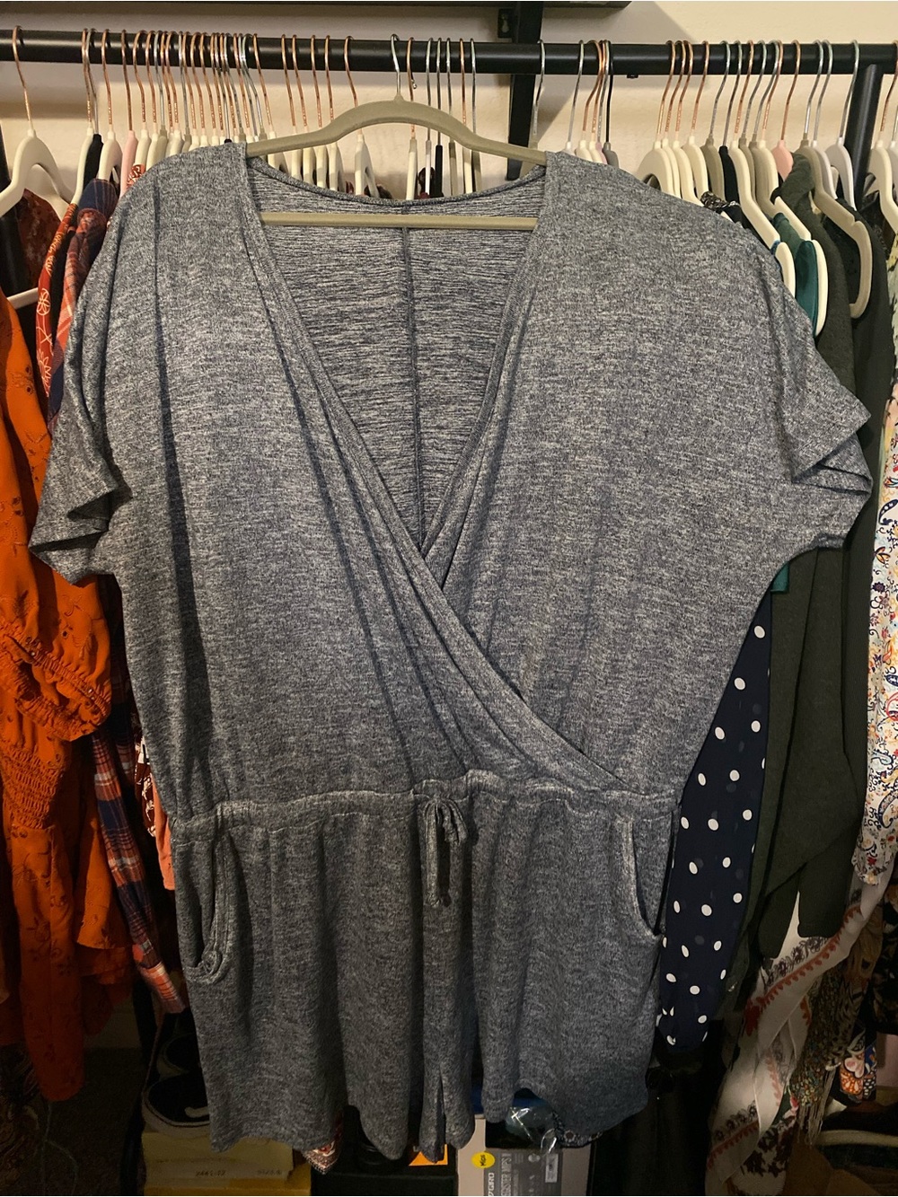 Heather Gray Wrap Front Short Sleeve Romper